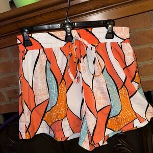 SHEIN High Waist Abstract Print Shorts - Orange, White, Black